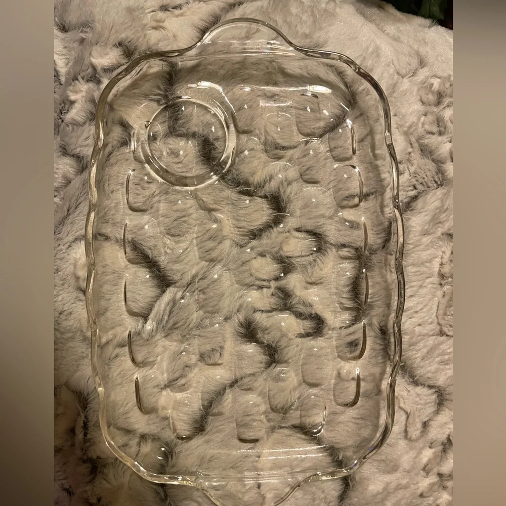 4 Piece Set Federal Glass Vintage 80s SNACK SERVING TRAYS CLEAR W BUBBLE DESIGN